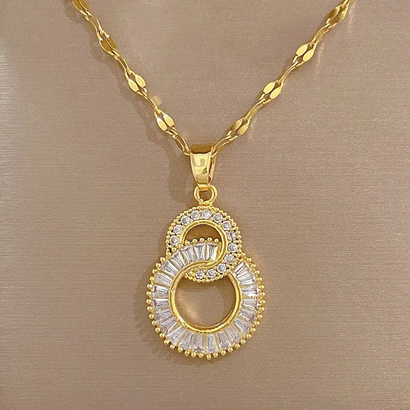 316L Stainless Steel Crossover Circles Pendant Necklace For Women
