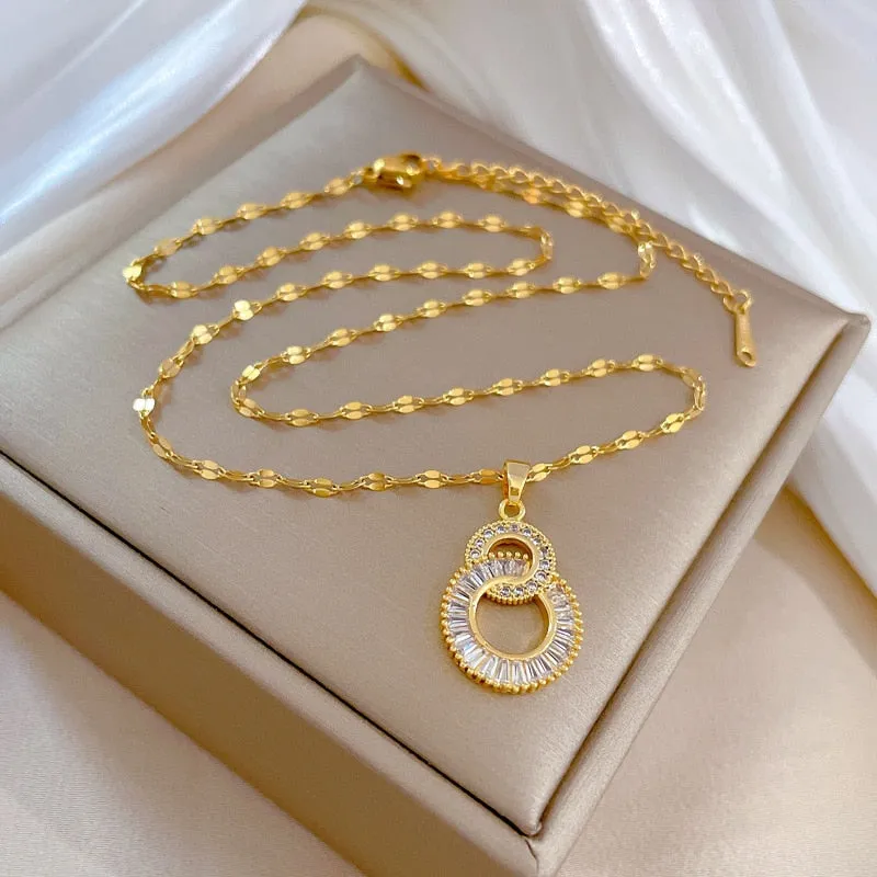 316L Stainless Steel Crossover Circles Pendant Necklace For Women