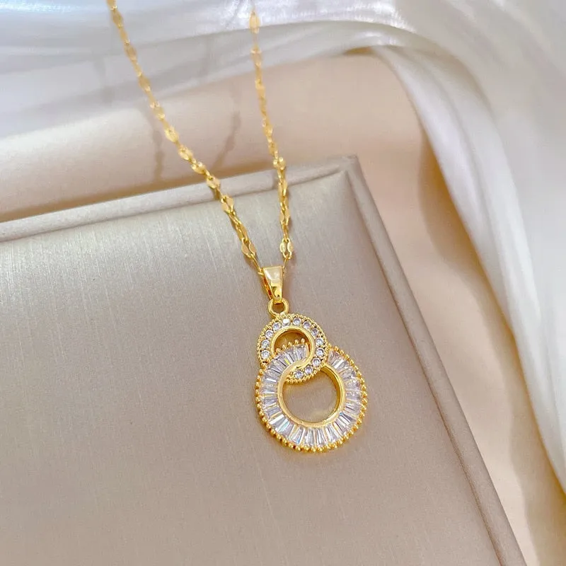 316L Stainless Steel Crossover Circles Pendant Necklace For Women