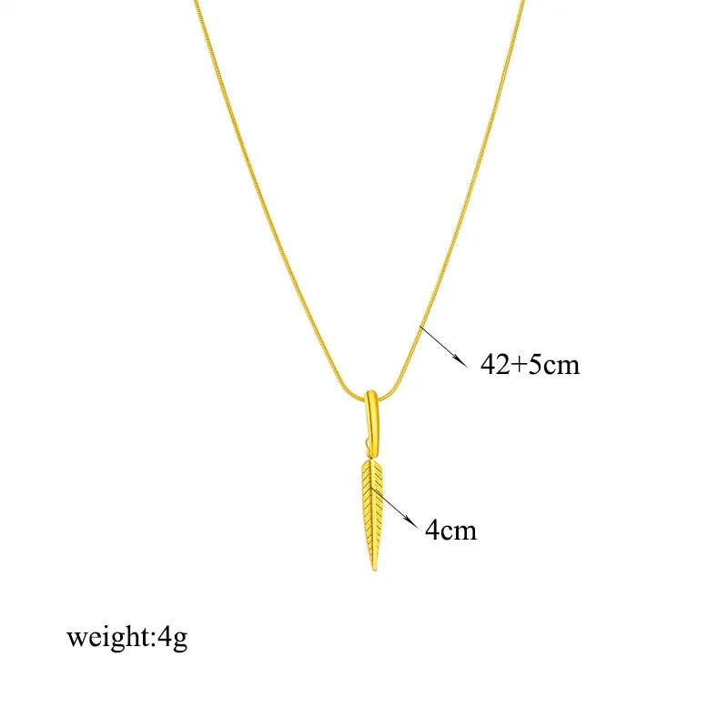 316L Stainless Steel Gold Color Feather Leaf Pendant Necklace For Women