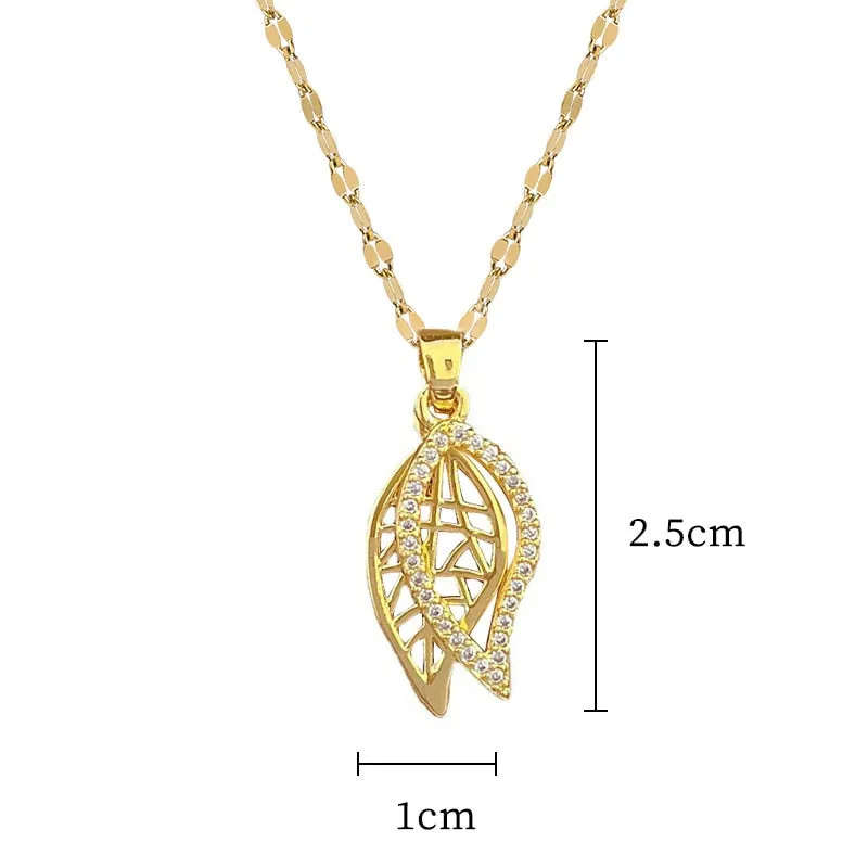 316L Stainless Steel Gold Color Leaves Pendant Necklace For Women