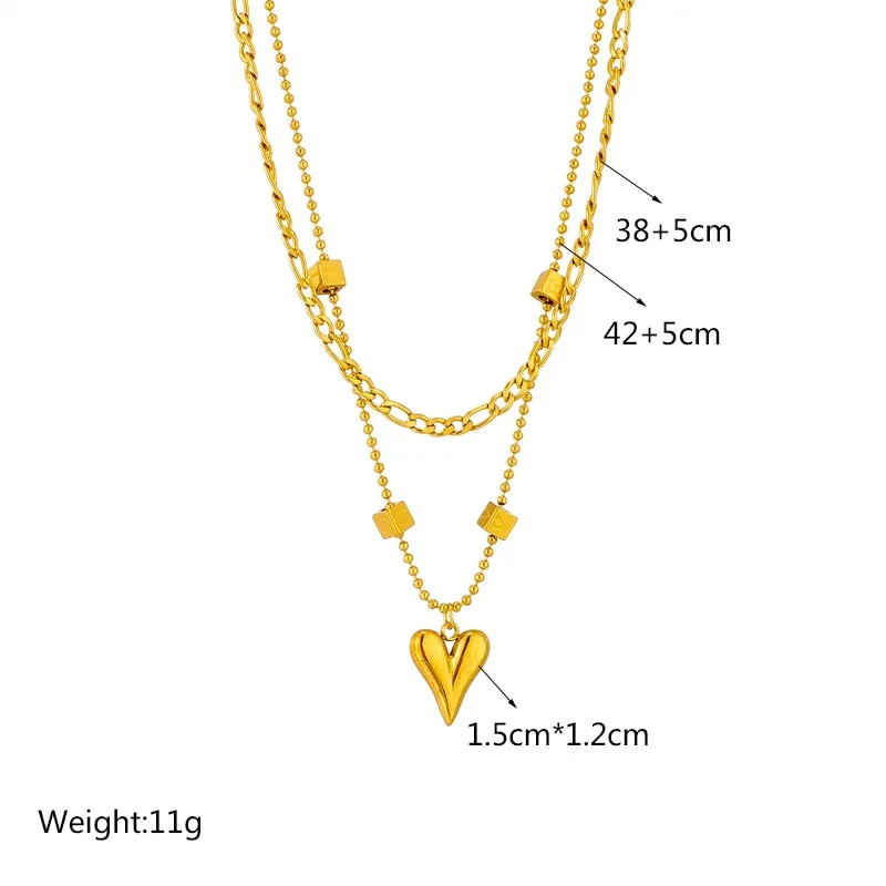 316L Stainless Steel Gold Color Multilayer Heart Love Pendant Necklace For Women