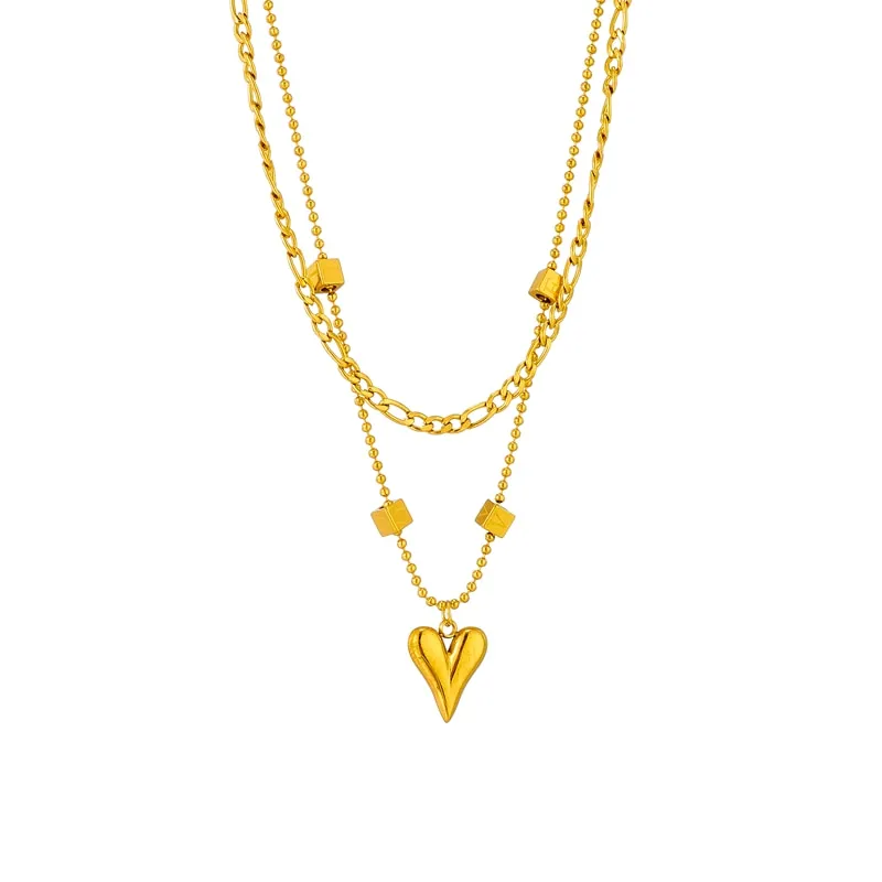 316L Stainless Steel Gold Color Multilayer Heart Love Pendant Necklace For Women