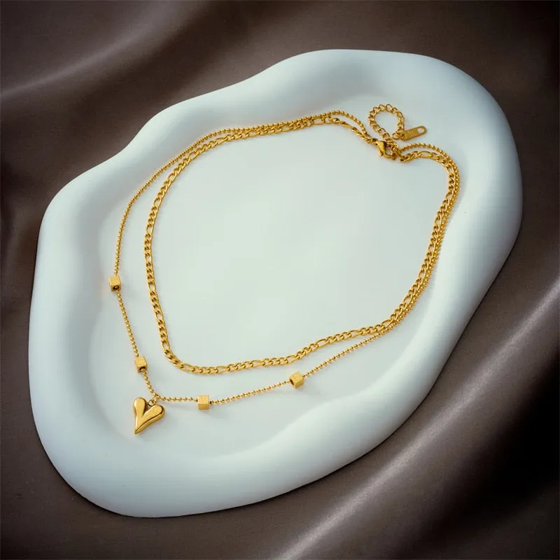316L Stainless Steel Gold Color Multilayer Heart Love Pendant Necklace For Women