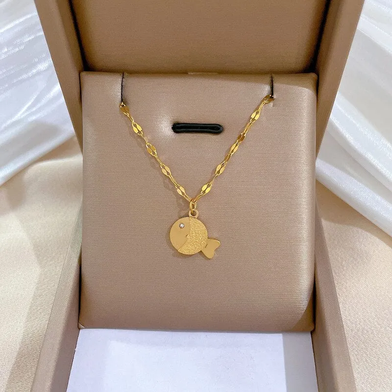 316L Stainless Steel Gold Silver Color Small Fish Pendant Necklace For Women