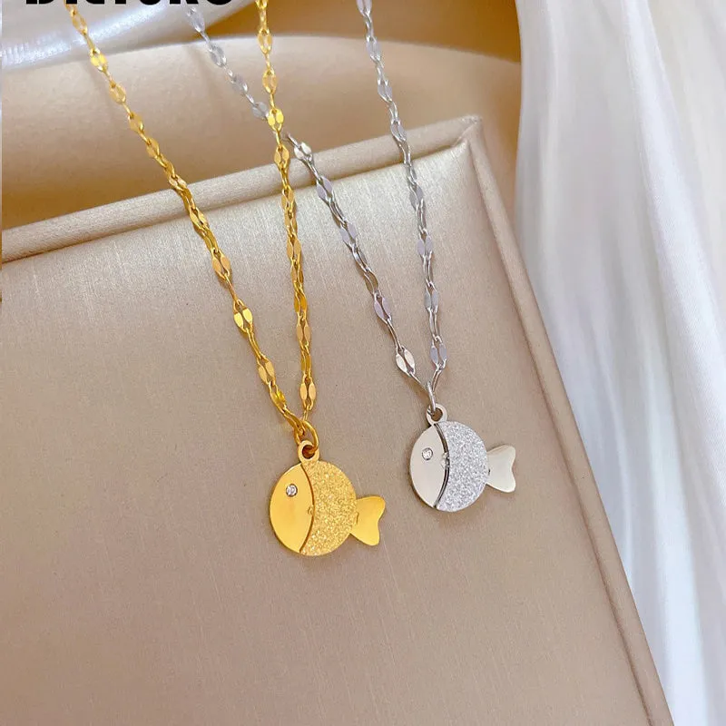 316L Stainless Steel Gold Silver Color Small Fish Pendant Necklace For Women