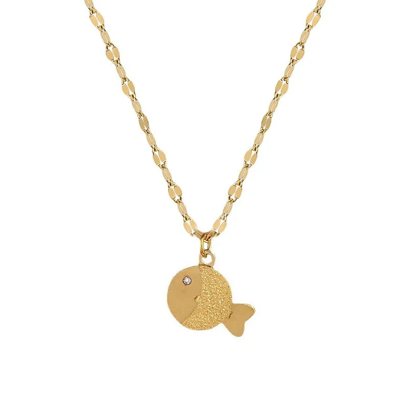 316L Stainless Steel Gold Silver Color Small Fish Pendant Necklace For Women