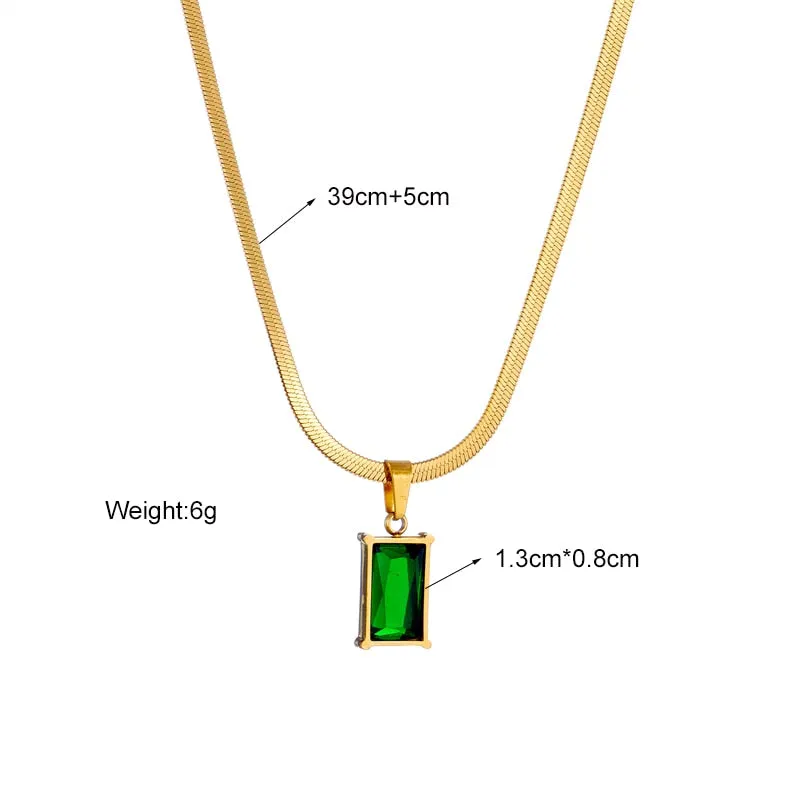 316L Stainless Steel Green Crystal Pendant Necklace For Women
