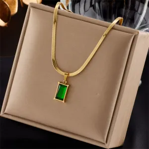 316L Stainless Steel Green Crystal Pendant Necklace For Women