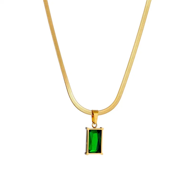 316L Stainless Steel Green Crystal Pendant Necklace For Women