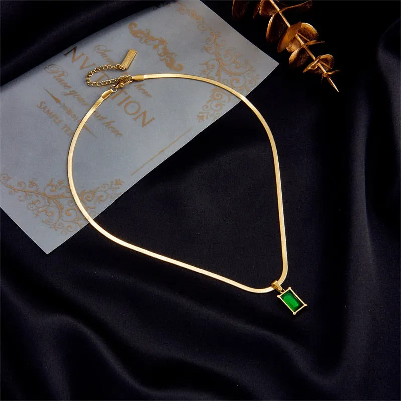 316L Stainless Steel Green Crystal Pendant Necklace For Women