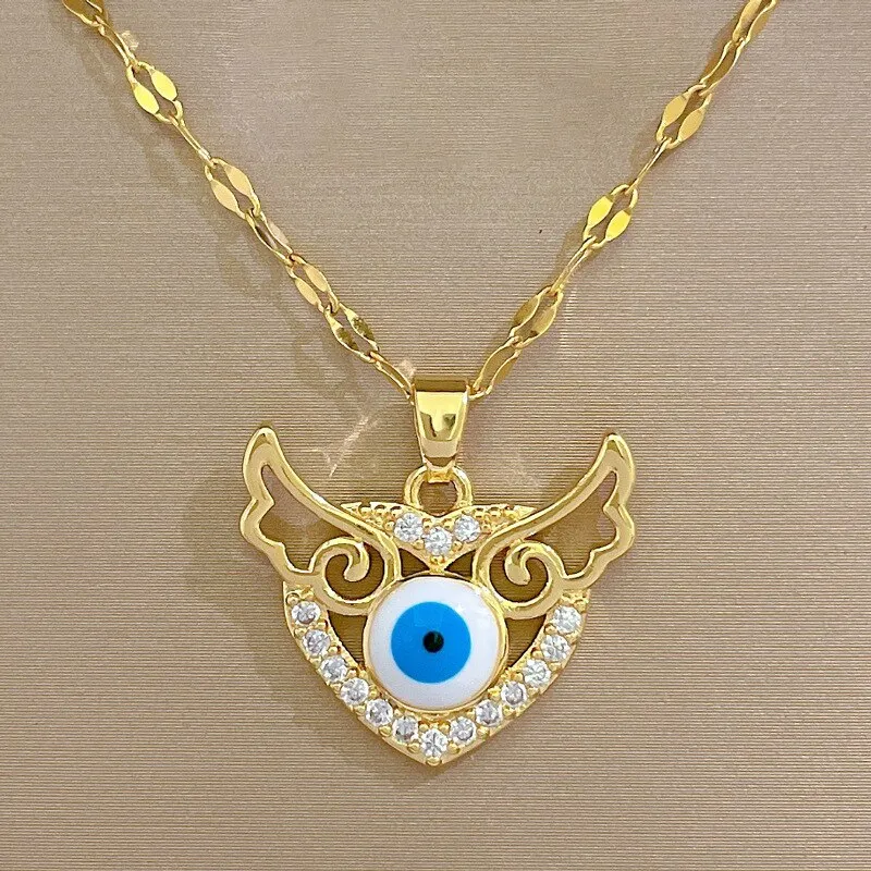 316L Stainless Steel Heart Wings Eyes Pendant Necklace For Women