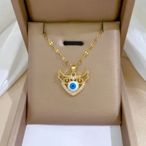 316L Stainless Steel Heart Wings Eyes Pendant Necklace For Women
