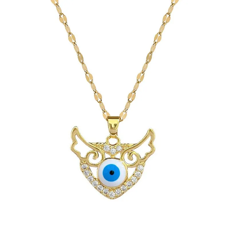 316L Stainless Steel Heart Wings Eyes Pendant Necklace For Women
