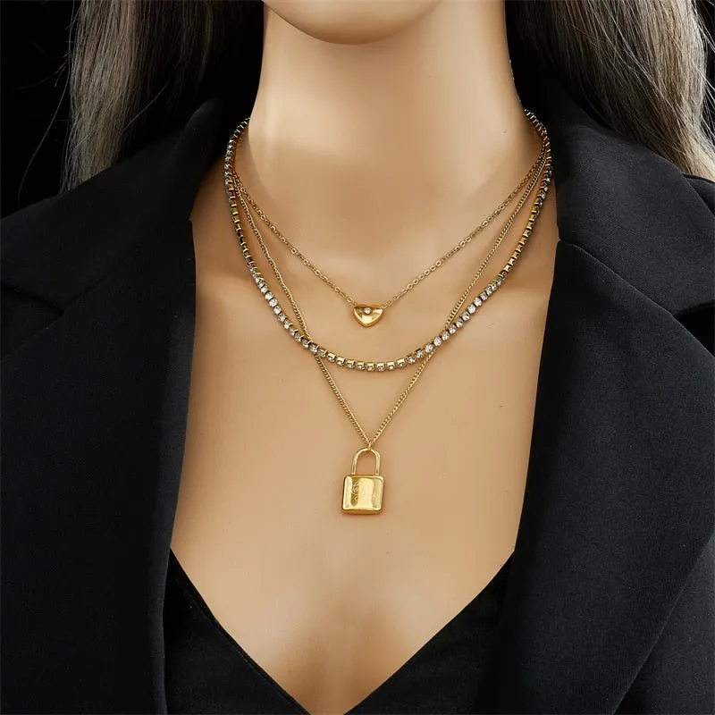 316L Stainless Steel Large Lock Pendant Necklace For Women