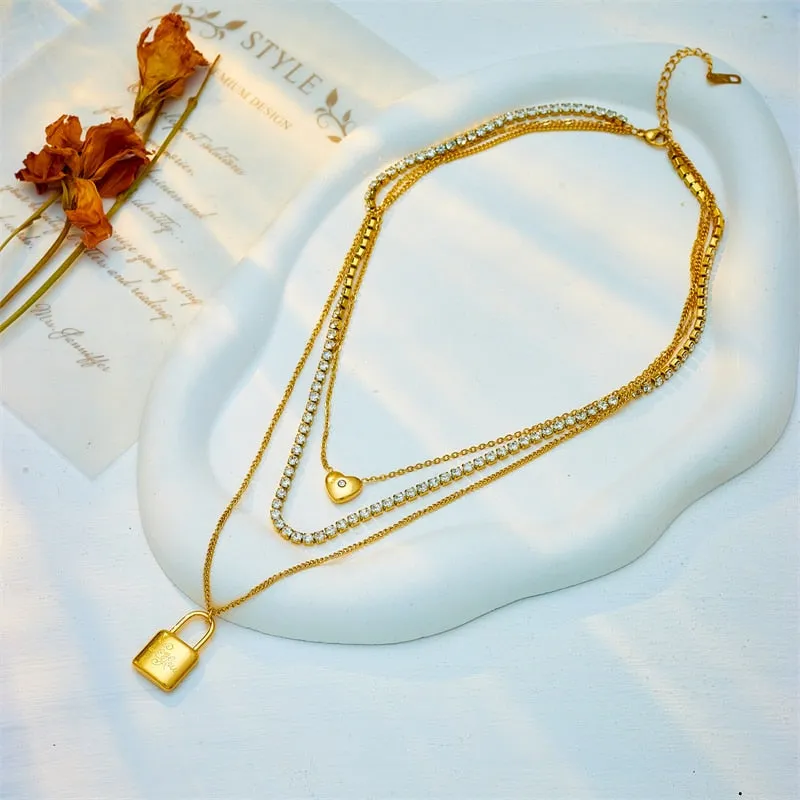 316L Stainless Steel Large Lock Pendant Necklace For Women