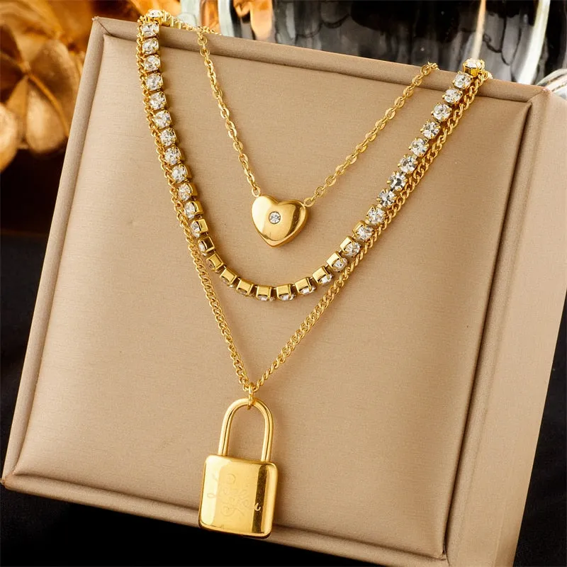 316L Stainless Steel Large Lock Pendant Necklace For Women