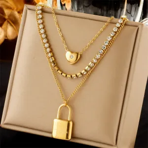 316L Stainless Steel Large Lock Pendant Necklace For Women