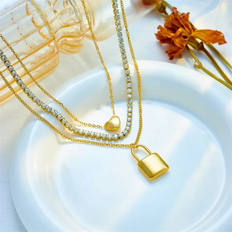 316L Stainless Steel Large Lock Pendant Necklace For Women