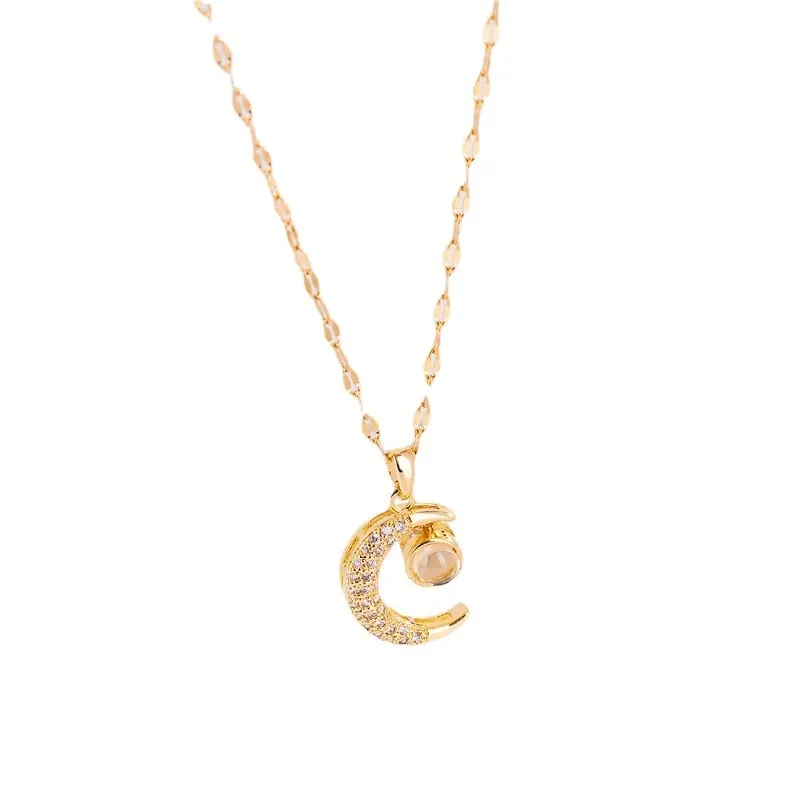 316L Stainless Steel Moon Projection Pendant Necklace For Women