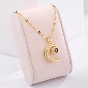 316L Stainless Steel Moon Projection Pendant Necklace For Women