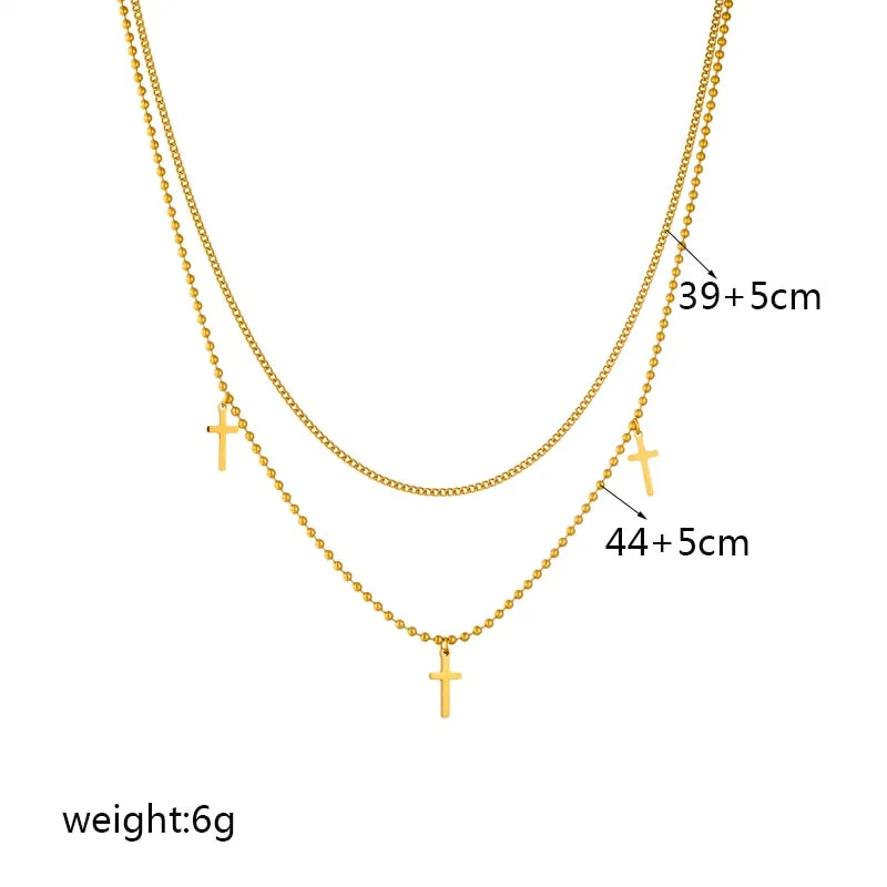 316L Stainless Steel Multilayer Chain Cross Pendant Necklace For Women