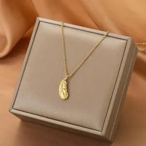 316L Stainless Steel One Piece Feather Pendant Necklace Minimalist Style Birthday Gift