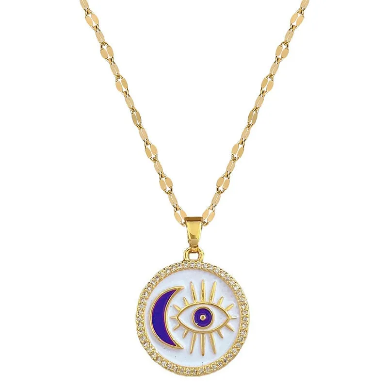 316L Stainless Steel Retro Moon Eye Pendant Necklace For Women