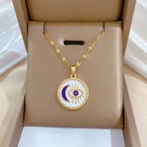 316L Stainless Steel Retro Moon Eye Pendant Necklace For Women