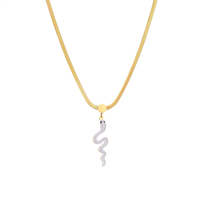 316L Stainless Steel Rhinestone Snake Pendant Necklace For Women