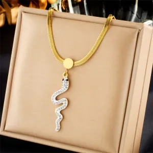 316L Stainless Steel Rhinestone Snake Pendant Necklace For Women