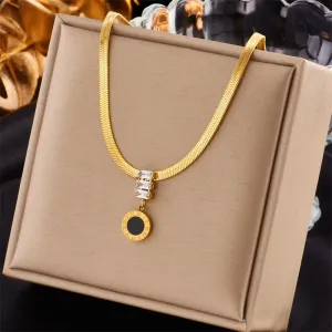 316L Stainless Steel Roman Number Long Pendant Necklace For Women