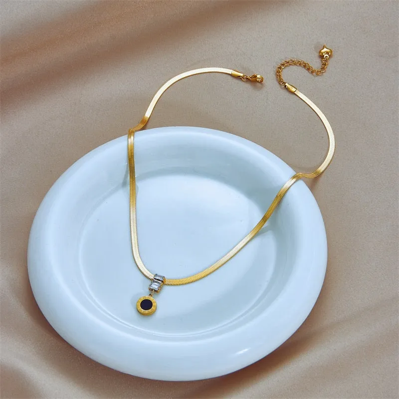 316L Stainless Steel Roman Number Long Pendant Necklace For Women