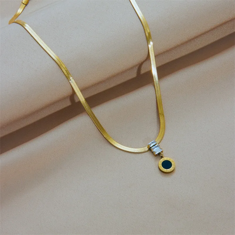 316L Stainless Steel Roman Number Long Pendant Necklace For Women