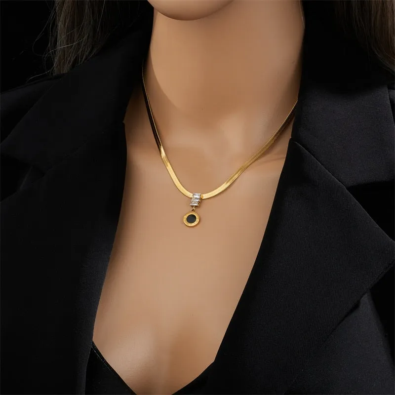 316L Stainless Steel Roman Number Long Pendant Necklace For Women