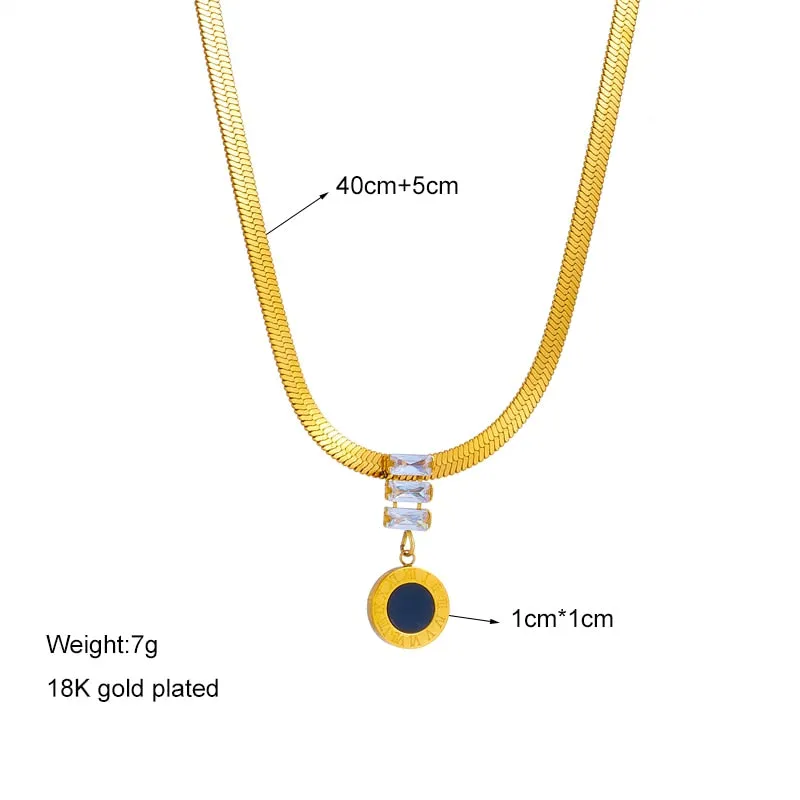 316L Stainless Steel Roman Number Long Pendant Necklace For Women