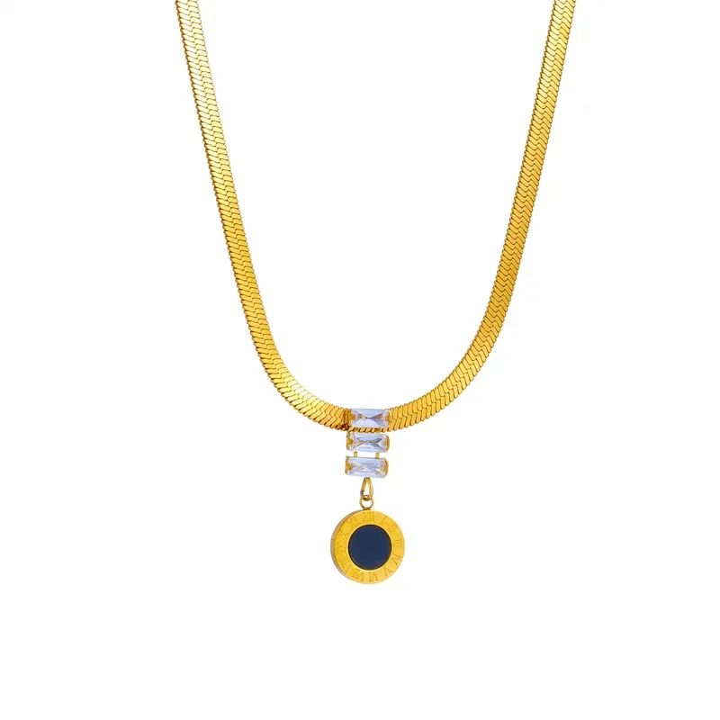 316L Stainless Steel Roman Number Long Pendant Necklace For Women