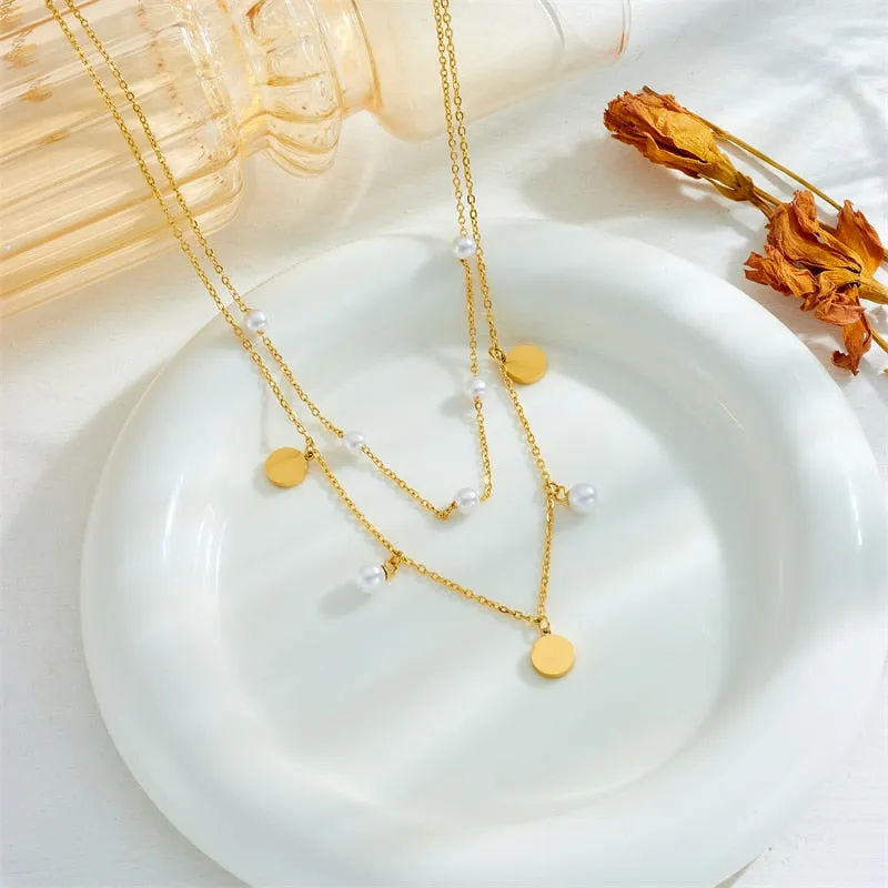 316L Stainless Steel Round Heart Butterfly Flower Pearls Necklace For Women