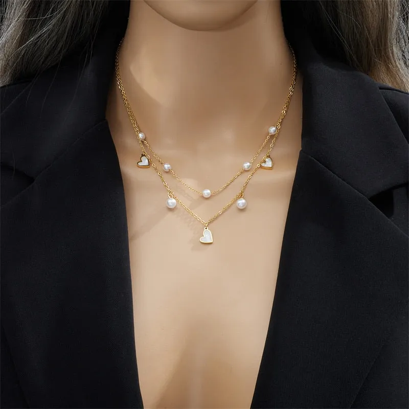 316L Stainless Steel Round Heart Butterfly Flower Pearls Necklace For Women