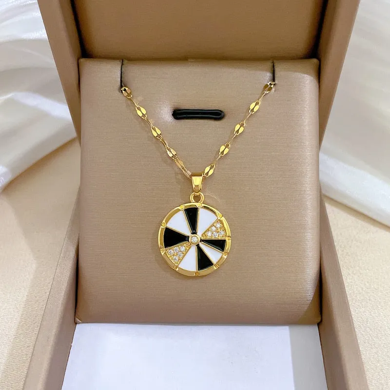 316L Stainless Steel Round Turntable Pendant Necklace For Women