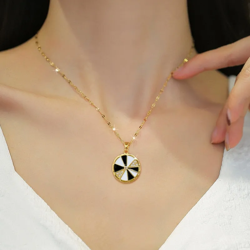 316L Stainless Steel Round Turntable Pendant Necklace For Women