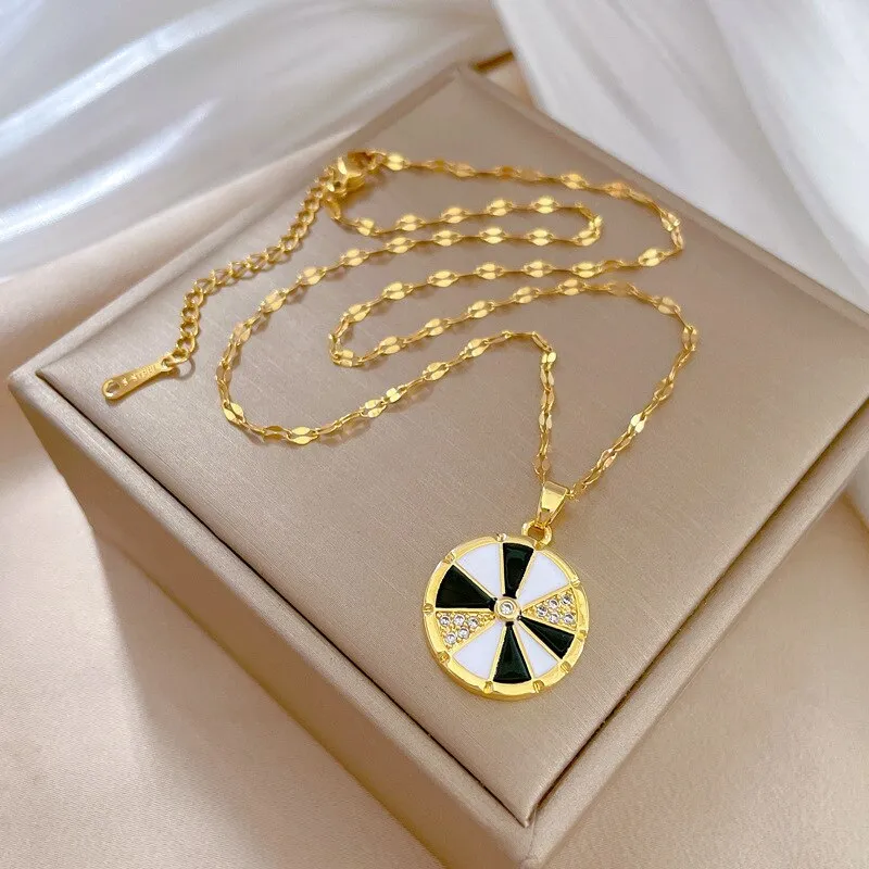 316L Stainless Steel Round Turntable Pendant Necklace For Women