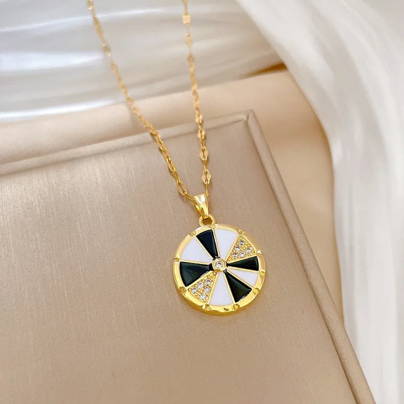 316L Stainless Steel Round Turntable Pendant Necklace For Women
