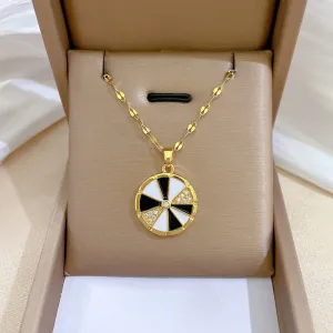 316L Stainless Steel Round Turntable Pendant Necklace For Women