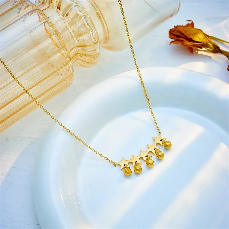 316L Stainless Steel Star Colorful Zircon Pendant Necklace For Women