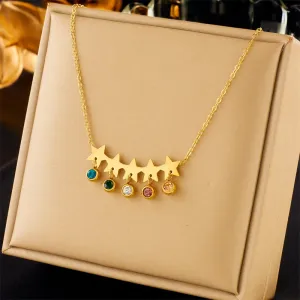 316L Stainless Steel Star Colorful Zircon Pendant Necklace For Women