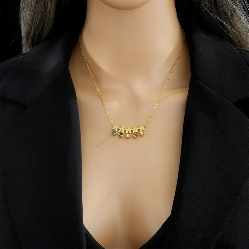 316L Stainless Steel Star Colorful Zircon Pendant Necklace For Women