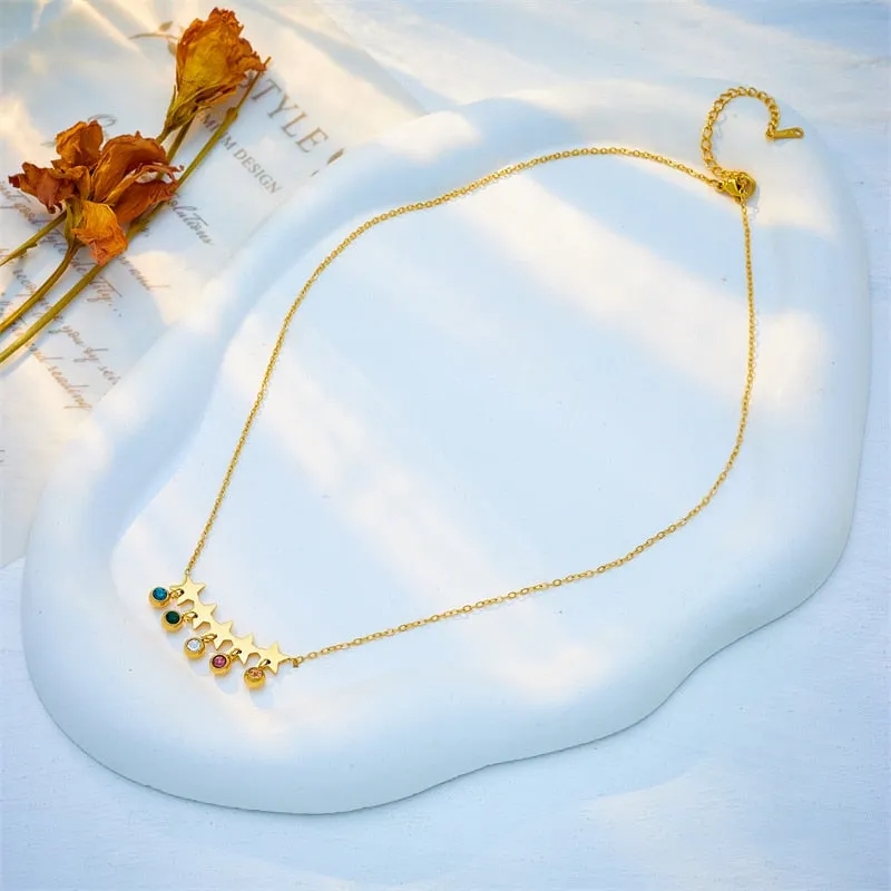 316L Stainless Steel Star Colorful Zircon Pendant Necklace For Women
