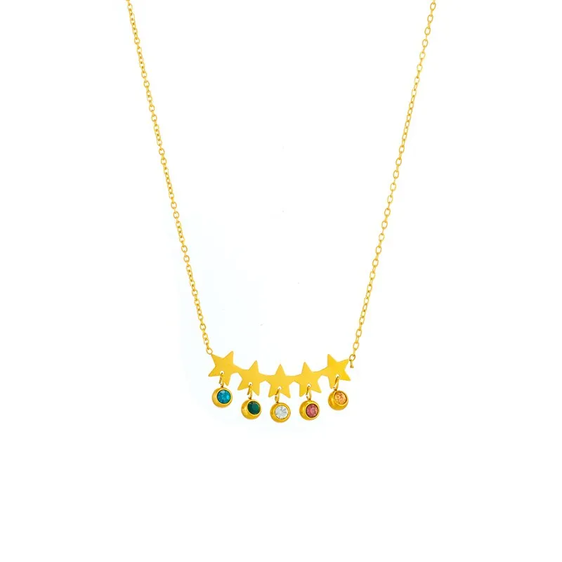 316L Stainless Steel Star Colorful Zircon Pendant Necklace For Women