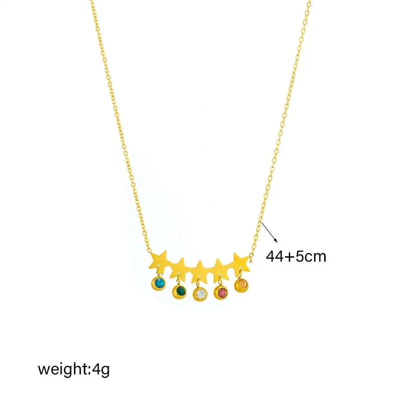316L Stainless Steel Star Colorful Zircon Pendant Necklace For Women